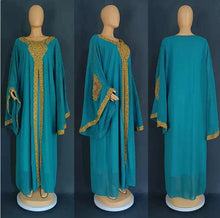 Load image into Gallery viewer, Two Piece Set Gold Kaftan Abaya Dress