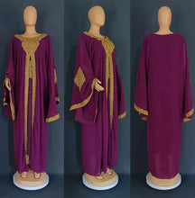Load image into Gallery viewer, Two Piece Set Gold Kaftan Abaya Dress