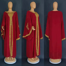 Load image into Gallery viewer, Two Piece Set Gold Kaftan Abaya Dress