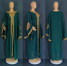 Load image into Gallery viewer, Two Piece Set Gold Kaftan Abaya Dress