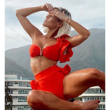 Load image into Gallery viewer, Two-Pieces Women Floral Push-Up Padded Bra Ruffles Bikini Set Swimsuit Swimwear Bathing Suit Beachwear Floral Printed Swimsuit Knotted String Triangle Bikini Tie Side High Cut Cheeky Bikini Set