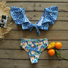 Load image into Gallery viewer, Two-Pieces Women Floral Push-Up Padded Bra Ruffles Bikini Set Swimsuit Swimwear Bathing Suit Beachwear Floral Printed Swimsuit Knotted String Triangle Bikini Tie Side High Cut Cheeky Bikini Set