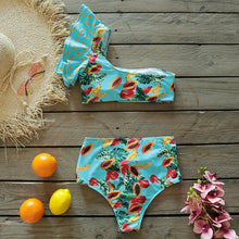 Load image into Gallery viewer, Two-Pieces Women Floral Push-Up Padded Bra Ruffles Bikini Set Swimsuit Swimwear Bathing Suit Beachwear Floral Printed Swimsuit Knotted String Triangle Bikini Tie Side High Cut Cheeky Bikini Set
