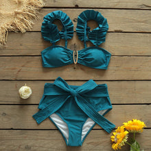 Load image into Gallery viewer, Two-Pieces Women Push-Up Padded Bra Ruffles Bandage Bikini Set Swimsuit Women's Bathing Suits Ruffles Flounce Bikini Sets Low Rise Two Piece Swimsuit Swimwear Bathing Suit Beachwear