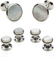 Load image into Gallery viewer, Men's Cufflinks and Studs with Mother of Pearl & Silver