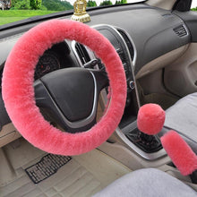 Load image into Gallery viewer, Universal Cute and Stylish Fluffy Fur Steering Wheel Cover Steering-wheel Plush Car Steering Wheel Warm Soft Fur Fuzzy Steering Wheel Covers Winter Faux fur Hand Brake & Gear Cover Set Car Interior Accessories Fuzzy Steering Wheel Cover for Women