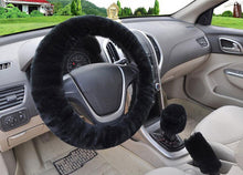 Load image into Gallery viewer, Universal Cute and Stylish Fluffy Fur Steering Wheel Cover Steering-wheel Plush Car Steering Wheel Warm Soft Fur Fuzzy Steering Wheel Covers Winter Faux fur Hand Brake & Gear Cover Set Car Interior Accessories Fuzzy Steering Wheel Cover for Women