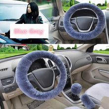 Load image into Gallery viewer, Universal Cute and Stylish Fluffy Fur Steering Wheel Cover Steering-wheel Plush Car Steering Wheel Warm Soft Fur Fuzzy Steering Wheel Covers Winter Faux fur Hand Brake & Gear Cover Set Car Interior Accessories Fuzzy Steering Wheel Cover for Women