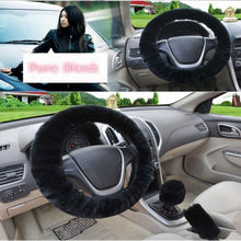 Load image into Gallery viewer, Universal Cute and Stylish Fluffy Fur Steering Wheel Cover Steering-wheel Plush Car Steering Wheel Warm Soft Fur Fuzzy Steering Wheel Covers Winter Faux fur Hand Brake & Gear Cover Set Car Interior Accessories Fuzzy Steering Wheel Cover for Women