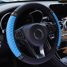 Load image into Gallery viewer, Universal PU Leather Bling Car Steering Wheel Cover Diamond Leather Steering Wheel Cover with Bling Crystal Rhinestones Steering Wheel for Women Girls, Universal Fit Rhinestone Steering Wheel Cover Case Auto Interior Decor 37-38cm