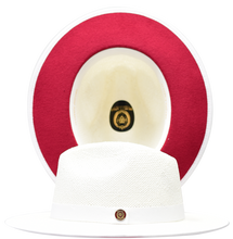 Load image into Gallery viewer, Bruno Capelo Kingdom Straw Fedora Flat Wide Brim Hat | KI-511 White with Red undertone