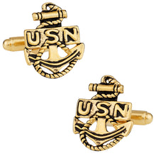 Load image into Gallery viewer, US Navy Anchor Cufflinks Gold