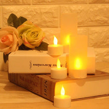 Load image into Gallery viewer, USB Charge One Piece Yellow Light LED Rechargeable Flameless Tea Light Candle With USB Flameless Flickering Candles Tea lights Decoration Parties Weddings Family Dinner Outdoor Picnic Chargeable LED Battery Candles
