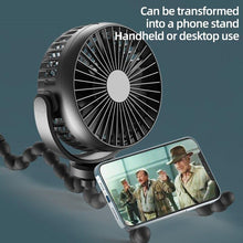Load image into Gallery viewer, USB Desktop Folding Fan Outdoor Baby Stroller Handheld Fan Summer Mute Small Multifunctional Octopus Mini Fan Flexible Tripod for Stroller Student Bed Desk Bike Crib Car Rides USB or Battery Powered Safe Quiet and Long Lasting Fan
