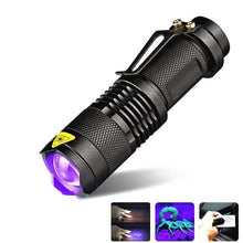 Load image into Gallery viewer, UV 365nm light wood's lamp Rechargeable Portable Mini Handheld Fluorescent Agent Purple Light USB Ultraviolet Flashlight Detection Flashlight For Dog Urine Pet Stains 370nm