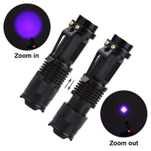 Load image into Gallery viewer, UV 365nm light wood's lamp Rechargeable Portable Mini Handheld Fluorescent Agent Purple Light USB Ultraviolet Flashlight Detection Flashlight For Dog Urine Pet Stains 370nm
