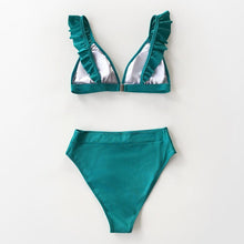 Load image into Gallery viewer, V-neck Ruffled High-waist Bikini Sets Swimsuit Womens Ruffle Flounce Triangle Bathing Suits Cute Two Piece Swimsuits Women Solid Brown Two Pieces Swimwear New Beach Bathing Suits