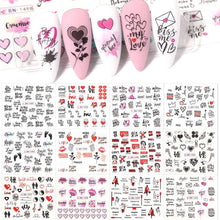 Load image into Gallery viewer, Valentines Heart Letter Flower Nail Stickers Sliders For Nails Water Decals Sticker Tips Manicure Decals for Nail Art Decoration Including Hearts Stars Letters Bowknot Leaves Flowers Plants Fruits Butterflies Nail Art Decoration