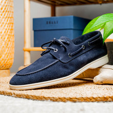 Load image into Gallery viewer, 16-675-NVY VENICE Italian Sueded Goatskin Boat Shoes, Navy