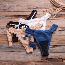 Load image into Gallery viewer, Vintage Blue Bikinis 2 Piece Halter Bikini Set Women High Waist Sequin Swimsuit Set Handmade Crochet High Quality Swimsuit Women Push Up Swimwear Knitted Beach Wear Bathing Suit