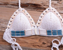 Load image into Gallery viewer, Vintage Blue Bikinis 2 Piece Halter Bikini Set Women High Waist Sequin Swimsuit Set Handmade Crochet High Quality Swimsuit Women Push Up Swimwear Knitted Beach Wear Bathing Suit
