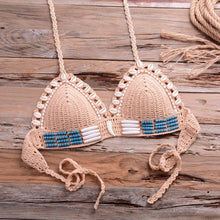 Load image into Gallery viewer, Vintage Blue Bikinis 2 Piece Halter Bikini Set Women High Waist Sequin Swimsuit Set Handmade Crochet High Quality Swimsuit Women Push Up Swimwear Knitted Beach Wear Bathing Suit