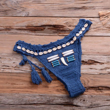 Load image into Gallery viewer, Vintage Blue Bikinis 2 Piece Halter Bikini Set Women High Waist Sequin Swimsuit Set Handmade Crochet High Quality Swimsuit Women Push Up Swimwear Knitted Beach Wear Bathing Suit