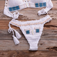 Load image into Gallery viewer, Vintage Blue Bikinis 2 Piece Halter Bikini Set Women High Waist Sequin Swimsuit Set Handmade Crochet High Quality Swimsuit Women Push Up Swimwear Knitted Beach Wear Bathing Suit