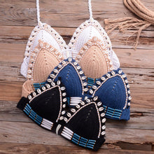 Load image into Gallery viewer, Vintage Blue Bikinis 2 Piece Halter Bikini Set Women High Waist Sequin Swimsuit Set Handmade Crochet High Quality Swimsuit Women Push Up Swimwear Knitted Beach Wear Bathing Suit