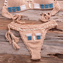 Load image into Gallery viewer, Vintage Blue Bikinis 2 Piece Halter Bikini Set Women High Waist Sequin Swimsuit Set Handmade Crochet High Quality Swimsuit Women Push Up Swimwear Knitted Beach Wear Bathing Suit
