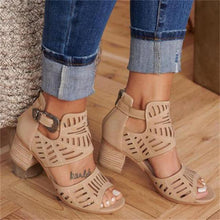 Load image into Gallery viewer, Vintage Hollow Out Sandals Mid Heel Summer Slip-On Buckle Shoes Artificial Open Toe Casual Wedding Hollow Out Lace Closure Low Heels Sandals For Women Peep Toe Comfort Non-Slip Flat Sandals