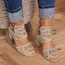 Load image into Gallery viewer, Vintage Hollow Out Sandals Mid Heel Summer Slip-On Buckle Shoes Artificial Open Toe Casual Wedding Hollow Out Lace Closure Low Heels Sandals For Women Peep Toe Comfort Non-Slip Flat Sandals
