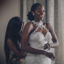 Load image into Gallery viewer, Vintage Lace Beaded Mermaid Wedding Dress - Sheer Neck Bridal Gown
