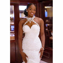 Load image into Gallery viewer, Vintage Lace Beaded Mermaid Wedding Dress - Sheer Neck Bridal Gown