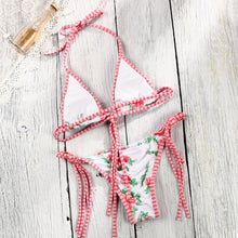 Load image into Gallery viewer, Vintage Print Bikini Female Handwork Small Ruffle Swimming Suit For Women Swimwear High Cut Bikini Set String Print Halter String Triangle Bikini Set Luxury Swimwear Two Piece Swimsuit
