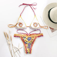 Load image into Gallery viewer, Vintage Print Bikini Female Handwork Small Ruffle Swimming Suit For Women Swimwear High Cut Bikini Set String Print Halter String Triangle Bikini Set Luxury Swimwear Two Piece Swimsuit
