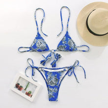 Load image into Gallery viewer, Vintage Print Bikini Female Handwork Small Ruffle Swimming Suit For Women Swimwear High Cut Bikini Set String Print Halter String Triangle Bikini Set Luxury Swimwear Two Piece Swimsuit