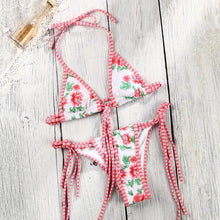Load image into Gallery viewer, Vintage Print Bikini Female Handwork Small Ruffle Swimming Suit For Women Swimwear High Cut Bikini Set String Print Halter String Triangle Bikini Set Luxury Swimwear Two Piece Swimsuit