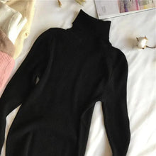 Load image into Gallery viewer, Vintage Style Autumn Winter Thick Sweater For Women Knitted Ribbed Pullover Sweater Long Sleeve Turtleneck Slim Jumper Soft Warm Pullover