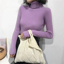 Load image into Gallery viewer, Vintage Style Autumn Winter Thick Sweater For Women Knitted Ribbed Pullover Sweater Long Sleeve Turtleneck Slim Jumper Soft Warm Pullover