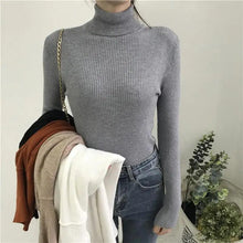 Load image into Gallery viewer, Vintage Style Autumn Winter Thick Sweater For Women Knitted Ribbed Pullover Sweater Long Sleeve Turtleneck Slim Jumper Soft Warm Pullover