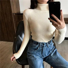 Load image into Gallery viewer, Vintage Style Autumn Winter Thick Sweater For Women Knitted Ribbed Pullover Sweater Long Sleeve Turtleneck Slim Jumper Soft Warm Pullover