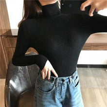Load image into Gallery viewer, Vintage Style Autumn Winter Thick Sweater For Women Knitted Ribbed Pullover Sweater Long Sleeve Turtleneck Slim Jumper Soft Warm Pullover