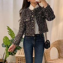 Load image into Gallery viewer, Vintage Style Autumn Winter Tweed Jackets For Women O-Neck Long Sleeve Loose Wool Coat Single Breasted Outwear For Girls