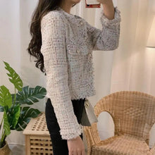 Load image into Gallery viewer, Vintage Style Autumn Winter Tweed Jackets For Women O-Neck Long Sleeve Loose Wool Coat Single Breasted Outwear For Girls