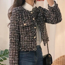 Load image into Gallery viewer, Vintage Style Autumn Winter Tweed Jackets For Women O-Neck Long Sleeve Loose Wool Coat Single Breasted Outwear For Girls