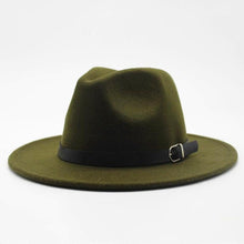 Load image into Gallery viewer, Vintage Winter Autumn Woolen Women Men Belt Buckle Fedora Hat Classic Wide Brim Floppy Hat Retro Warm Top Hat Vintage Cap Women Fedoras Durable Hat