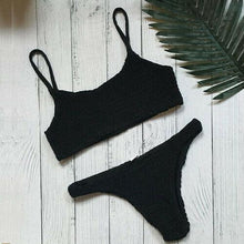 Load image into Gallery viewer, Vintage Women Push-up Padded Bra Bikini Set Pleated Swimsuit Women's Detachable Padded Cutout Push Up Striped Bikini Set Two Piece Swimsuit Swimming Beach Bathing Costume Classic Bikini Set
