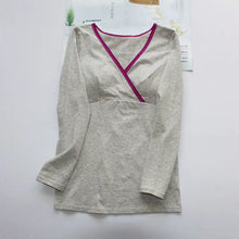 Load image into Gallery viewer, Women's Cotton Nursing Top, Long Sleeve V-Neck T-Shirt - # BAGE211510105-NURSG