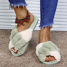 Load image into Gallery viewer, Warm Fluffy Slippers Women Cozy Faux Fur Cross Indoor Floor Slides Flat Soft Furry Flip Flops Fuzzy Slippers Cross Band Fluffy Slippers Faux Fur Slippers Plush House Open Toe Cozy Slippers For Women